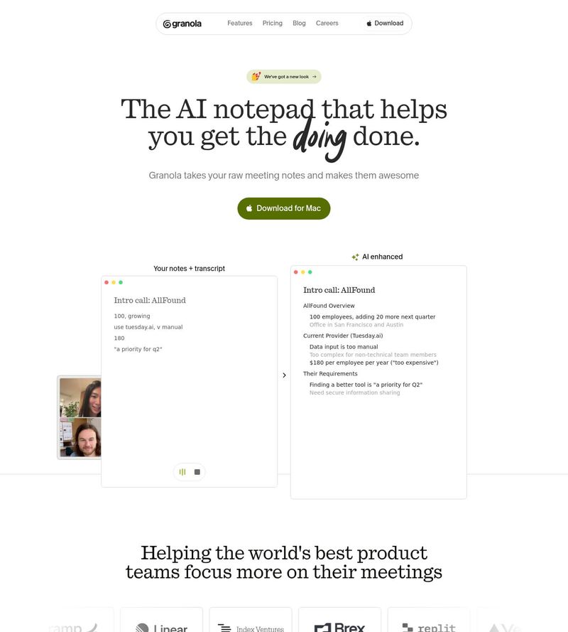 Screenshot taken from granola.ai