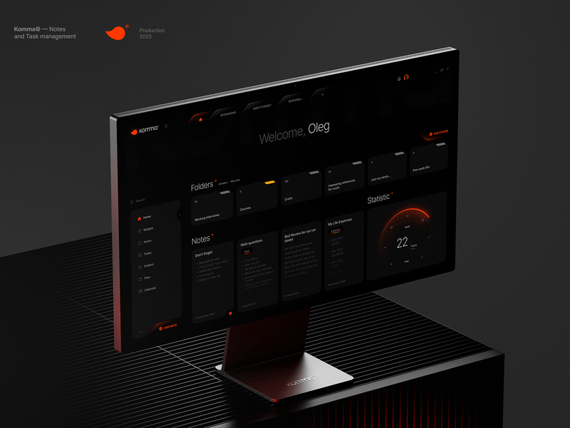Komma© — Notes and Task management. UX UI Design