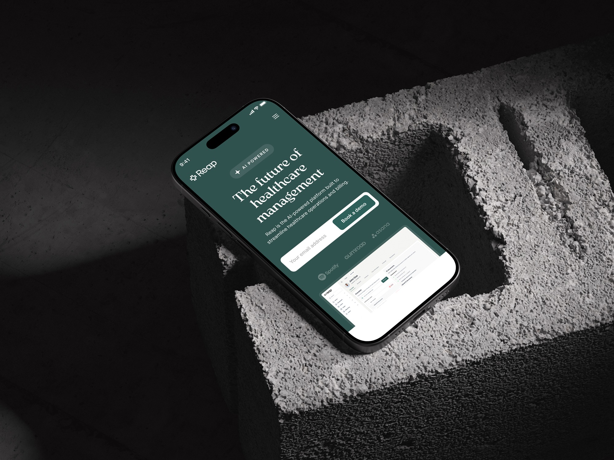 A mobile-optimized landing page for Reap Image 0