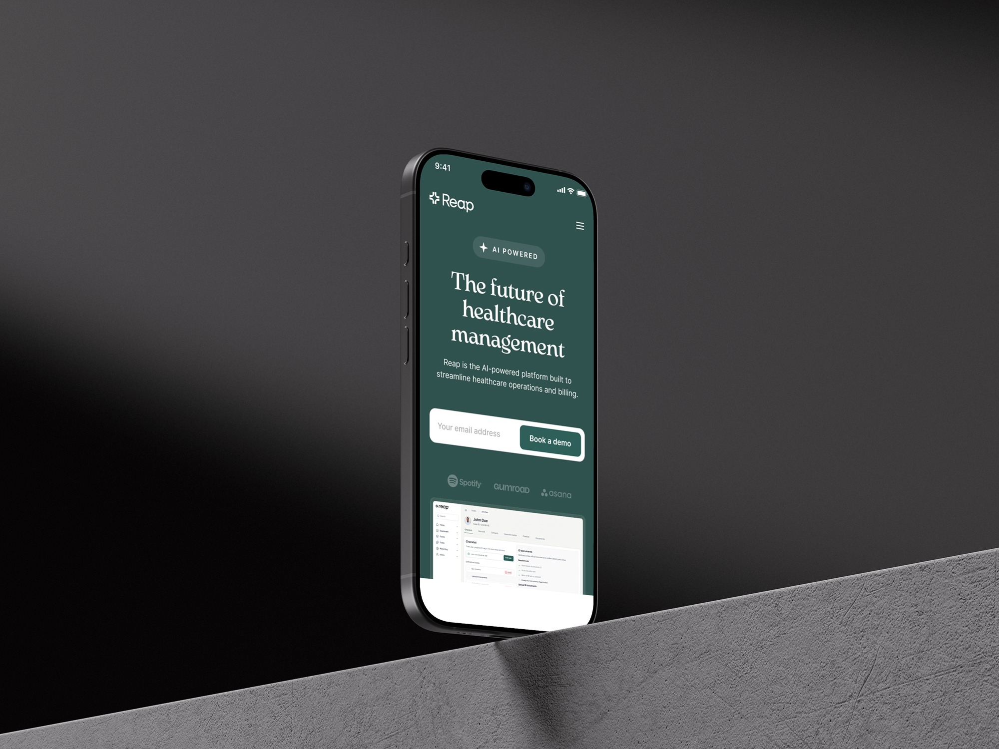 A mobile-optimized landing page for Reap Image 1