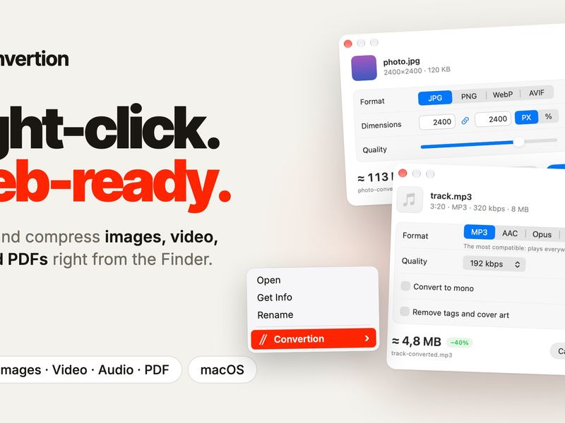 Convertion — compress and convert images, video, audio and PDFs from the Finder | macOS