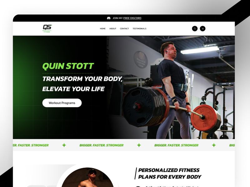 Quin Stott Fitness — High-Energy Transformation UI Design