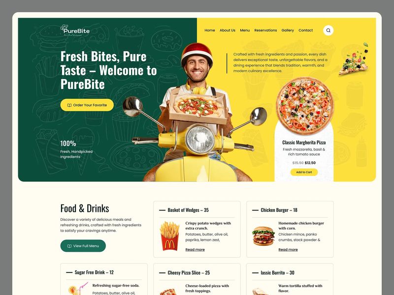 PureBite Fast Food Restaurant Landing Page