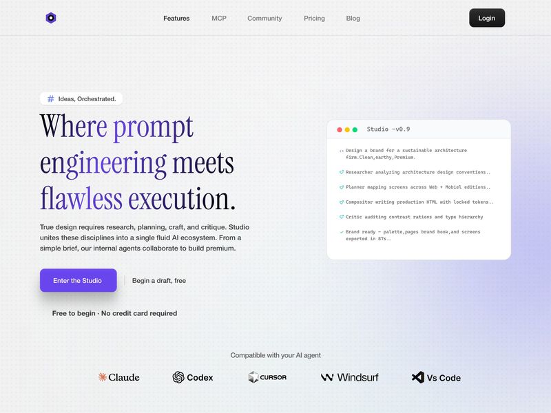 Studio — AI Orchestration & Prompt Engineering Landing Page 🎛️