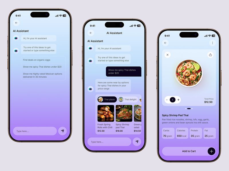 AI Food Assistant UI UX | Restaurant Discovery & Online Ordering