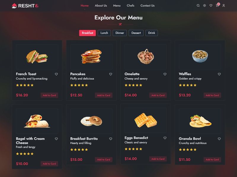 Restaurant Menu Page