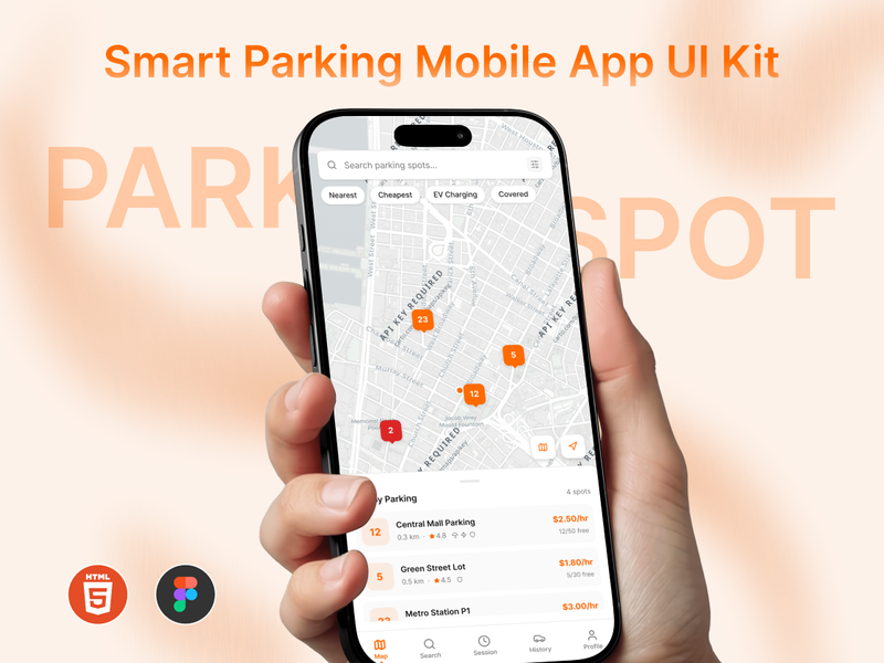 ParkSpot — Smart Parking Mobile App UI Kit - Mobile design asset by ui8