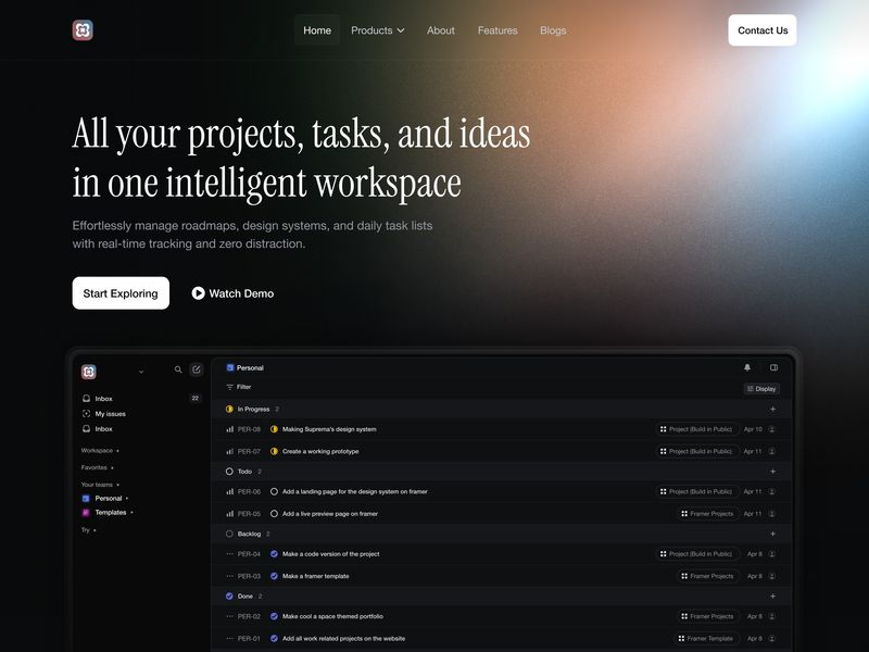 ✨ Intelligent Workspace — Dark Mode Landing Page