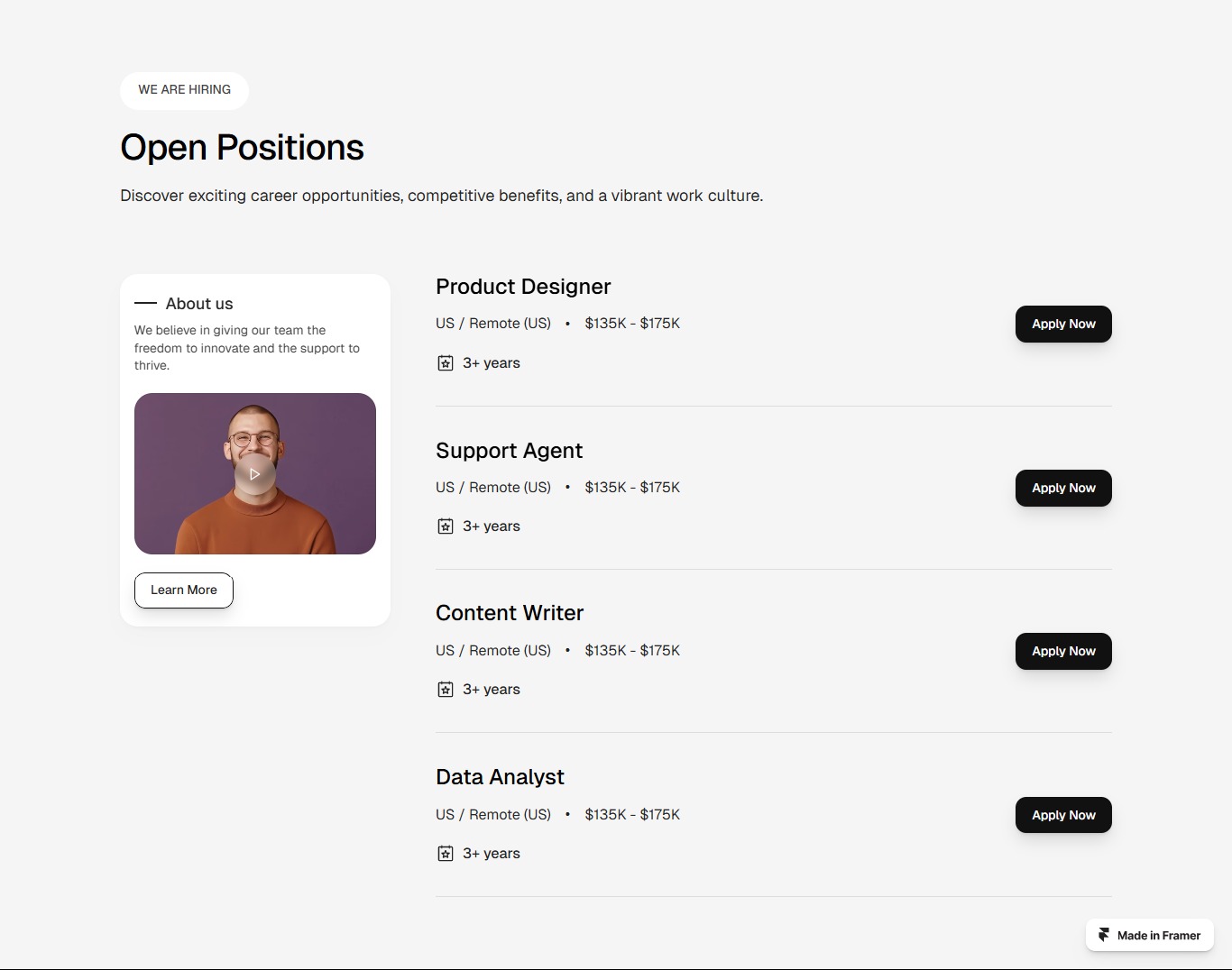 Framer Career Component by Framify Design