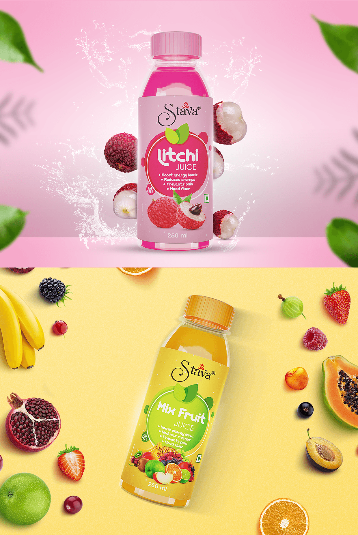 Stava Litchi Juice Label Design – Fresh & Vibrant Packaging