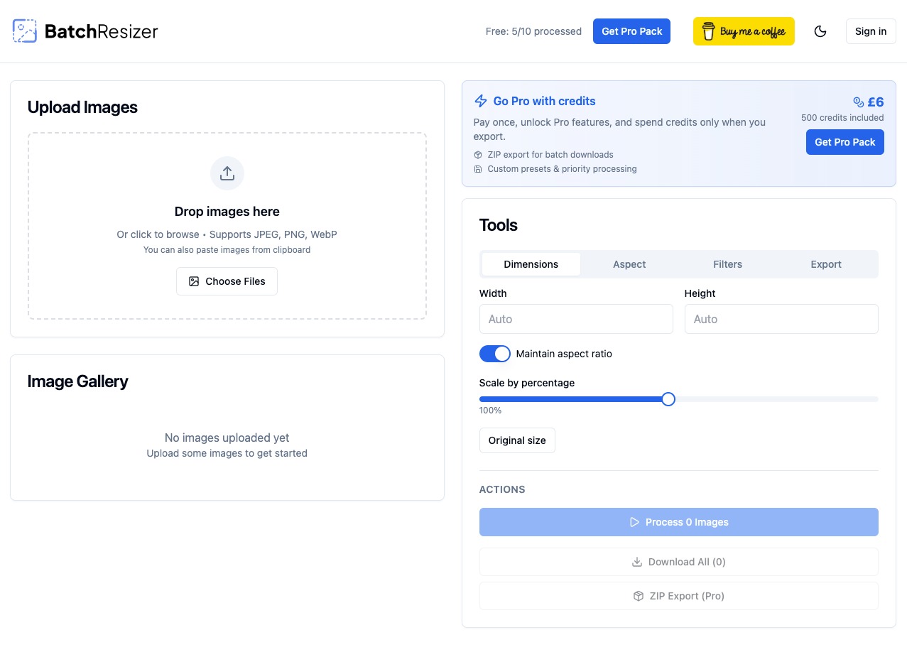 BatchResizer: Fast, Private Batch Image Resizer & Compressor Image 0