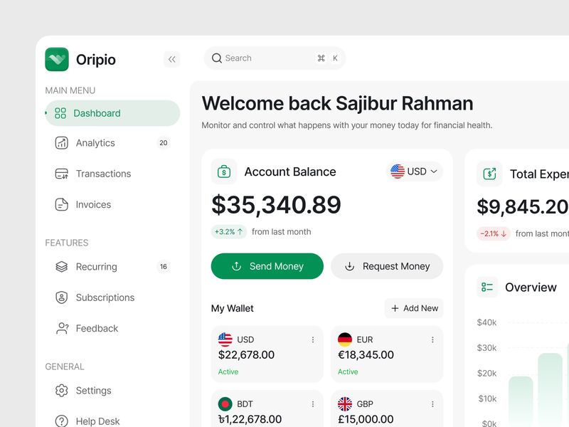 Oripio - Fintech Dashboard