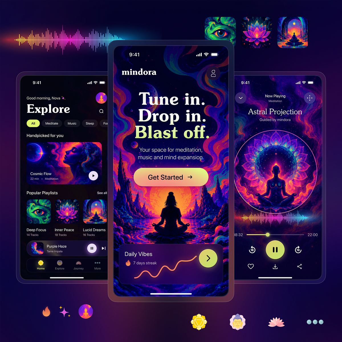 Mindora: Psychedelic Meditation App Concept