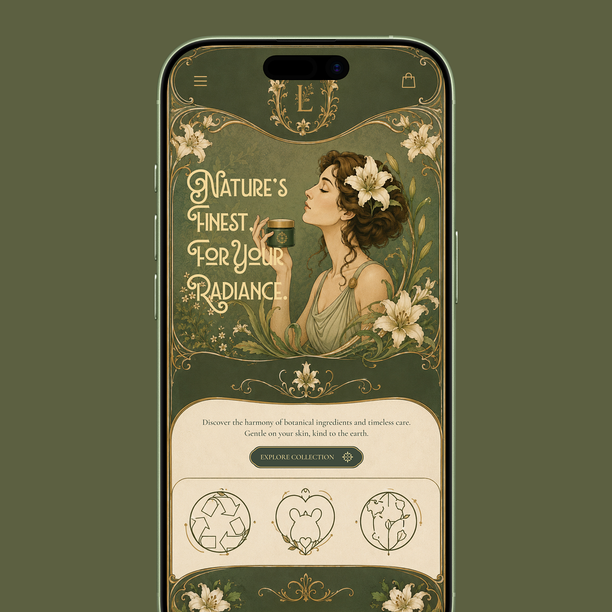 Art Nouveau UI Exploration | Premium Beauty Landing Page Image 2