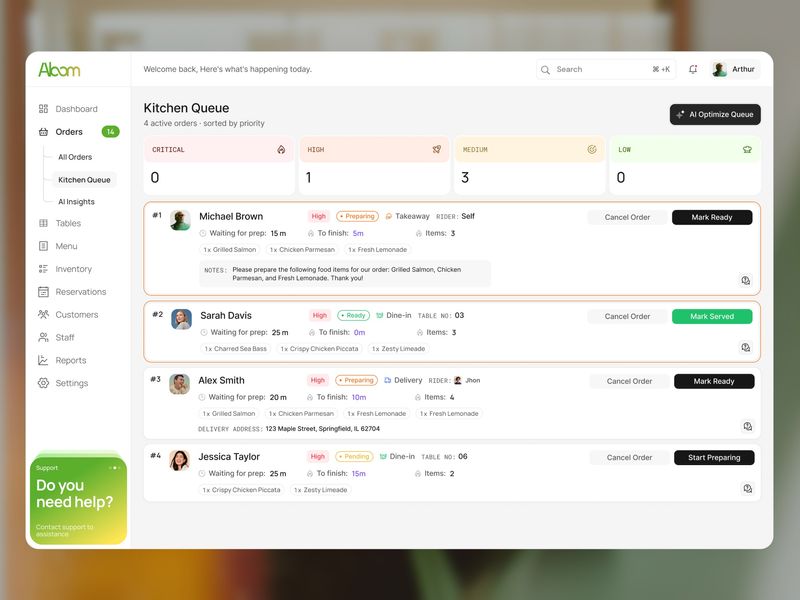 Restaurant Management Dashboard – Kitchen Queue Product Page