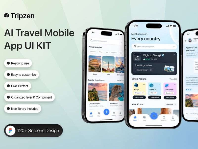 Tripzen - AI Travel Mobile App UI Kit - Mobile design asset by UI8