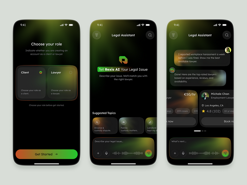 AI Lawyer Matching Mobile App UI