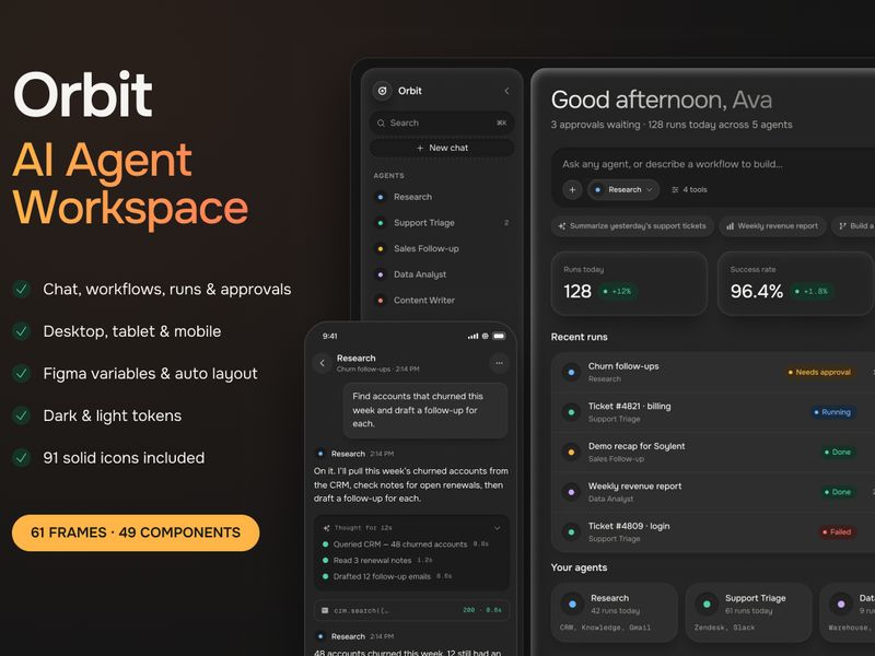 Orbit — AI Agent Workspace UI Kit - design asset by UI8
