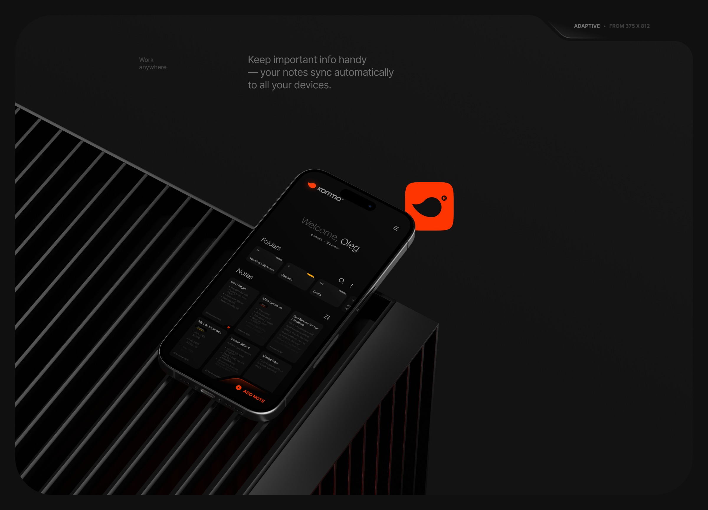 Komma© — Notes and Task management. UX UI Design Image 3