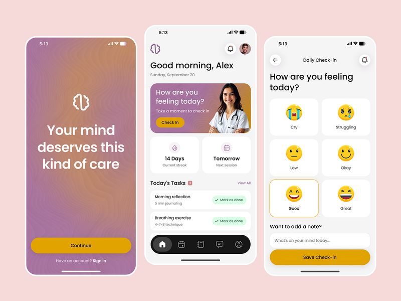 Mental Health App UI Design – Mindra