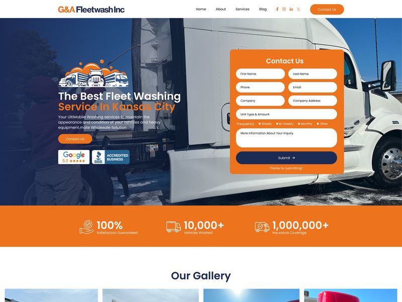 Commercial Fleet Wash Landing Page UI Design