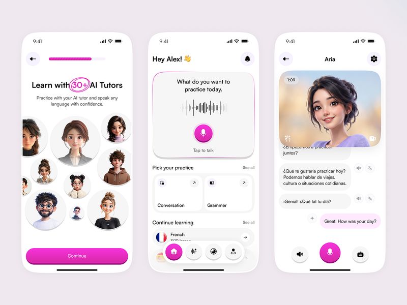 AI Language Learning App UI – AI Tutor & Speaking Practice