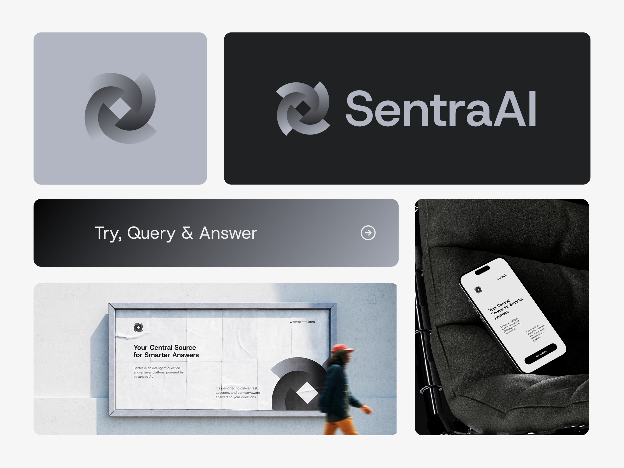SentraAI, Modern, AI Logo, Futuristic, Query, Answer, Software