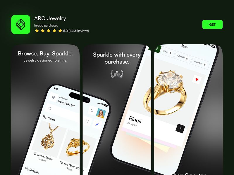 Jewelry App Store Screenshots | Premium eCommerce UI UX Design