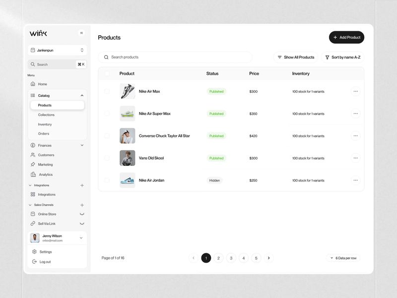 Modern E-commerce Product Management Dashboard