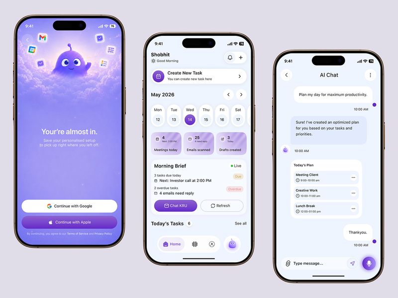 AI Productivity App | Personal Assistant, Tasks & Calendar UI UX