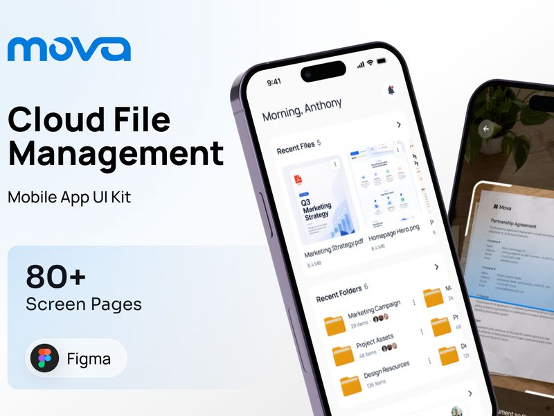 Mova - Cloud File Management Mobile App UI Kit - Mobile design asset by UI8