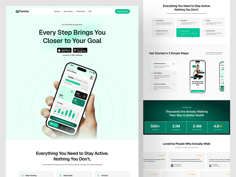 PaceUp – Fitness App Landing Page Design