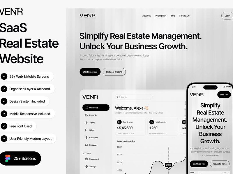 ventr - SaaS Real Estate Website UI Kit - SaaS design asset by ui8