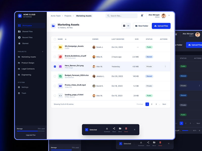 Acme Cloud - Saas Team File Manager Dashboard UI Design