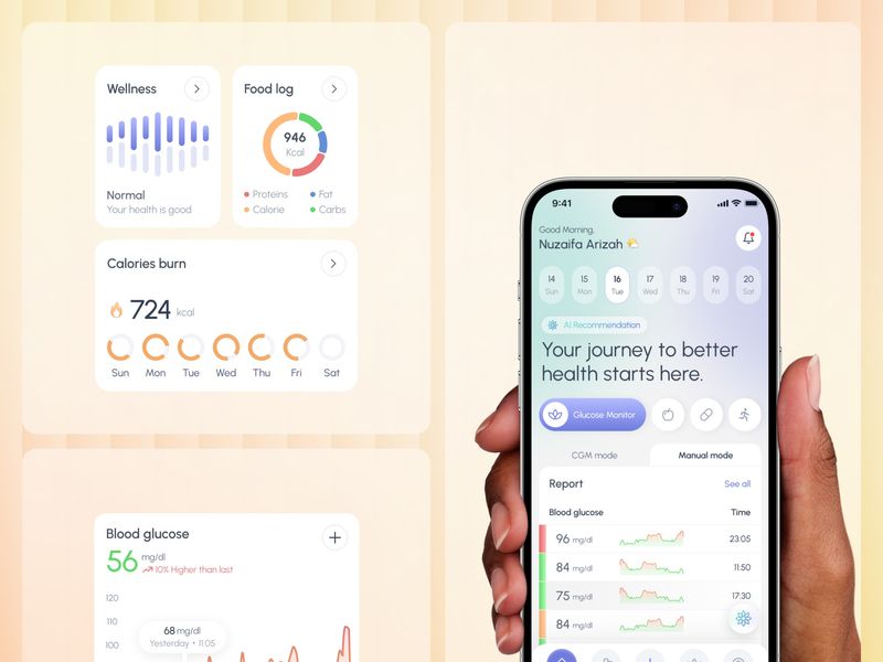 Glucose Health Mobile App UI UX | Diabetes Management App
