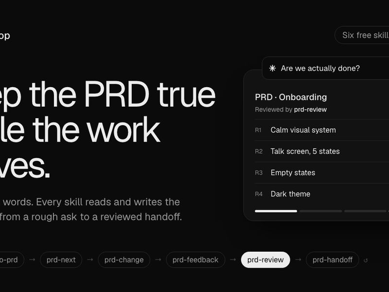 PRD Loop · Six free skills for Claude