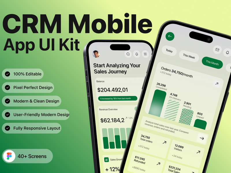 Modern CRM & Sales Management Mobile UI Kit - Mobile design asset by ui8