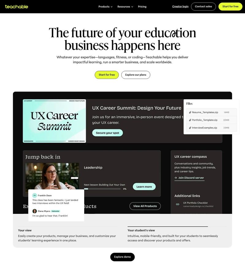 Screenshot taken from teachable.com