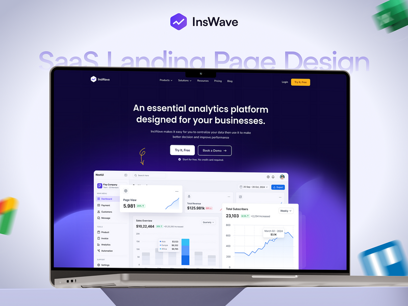 InsWave – Modern SaaS Landing Page Design | AI Data Platform by Ashadul Islam Samiul for Vislume - ​UI/UX Design Agency