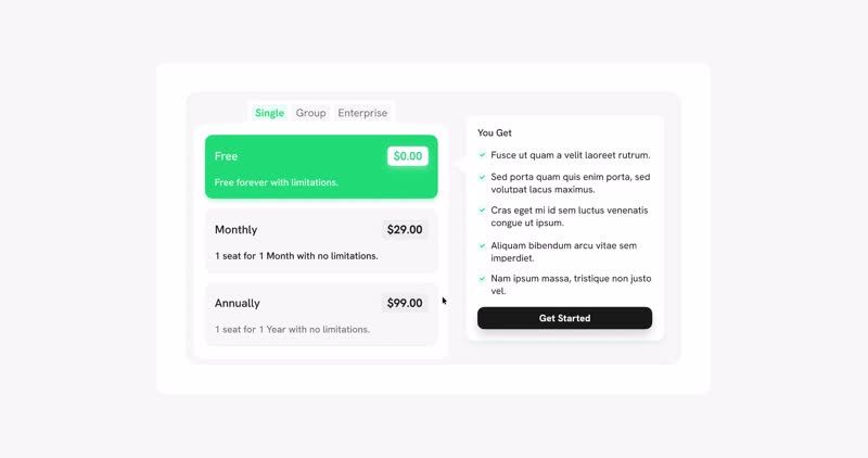 Pricing UI Interaction