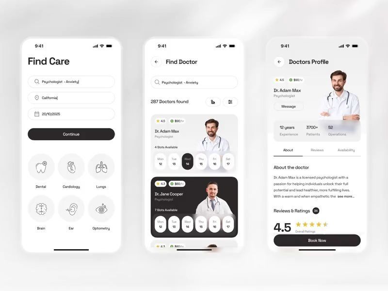 Healthcare Mobile App UI – Doctor Appointment & Medical Booking Experience