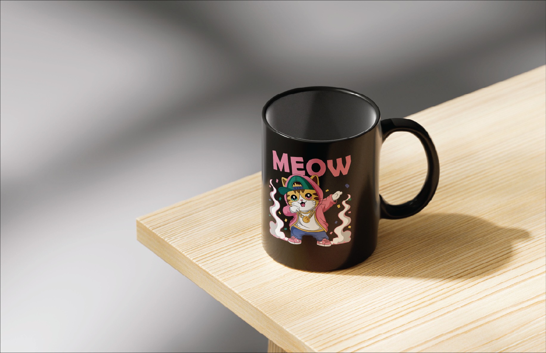Cute cat mug illustration set hip hop chill mode lets roll ceramic mug print templates Image 0