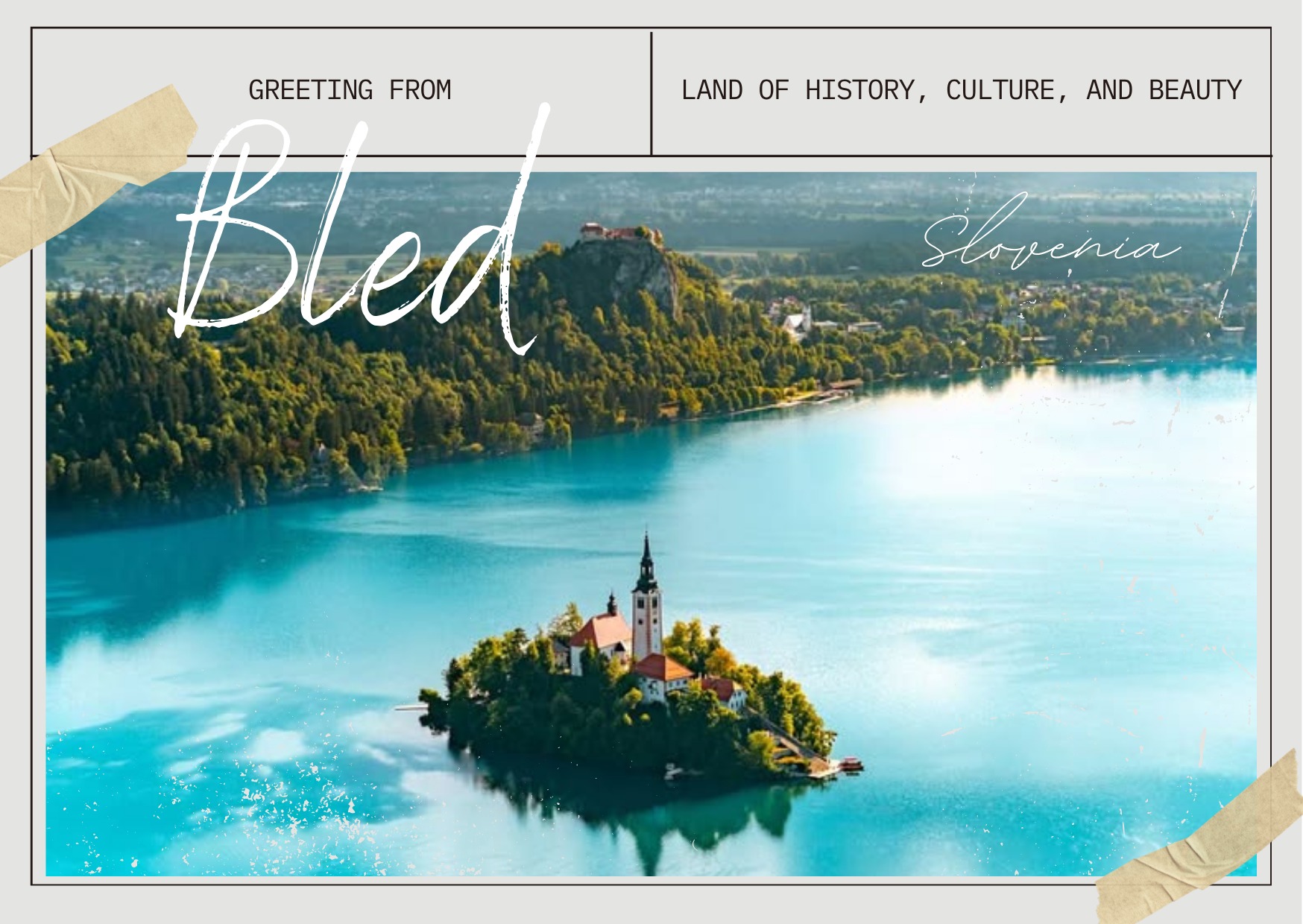 Bled, Slovenia — Travel Postcard Design Image 0