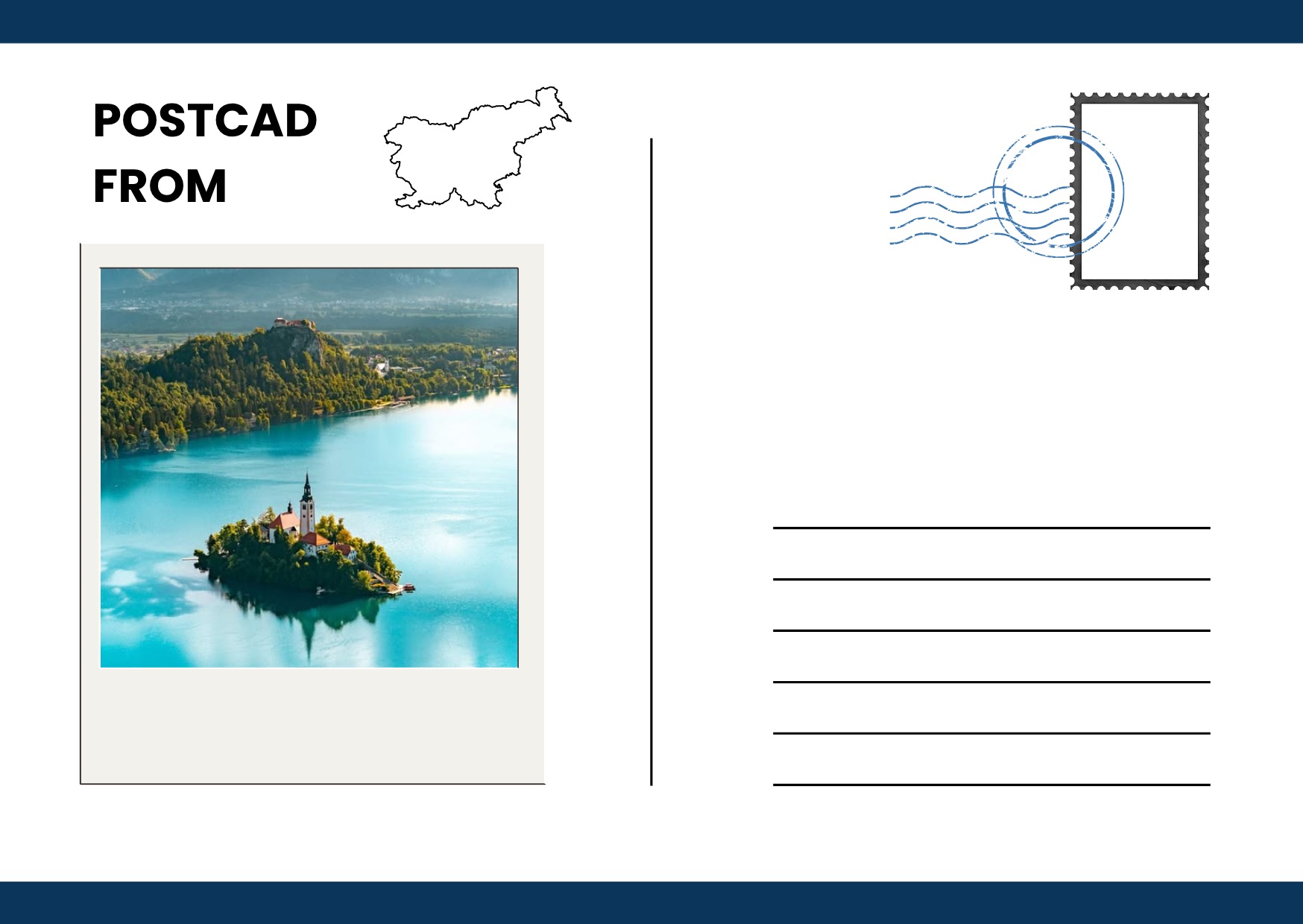 Bled, Slovenia — Travel Postcard Design Image 1