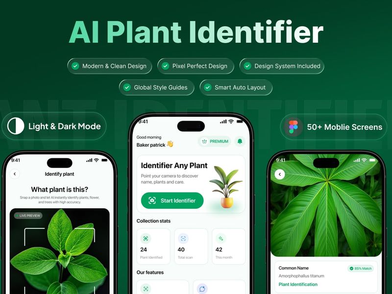 AI Plant Identifier App UI Kit for Figma - Mobile design asset by UI8