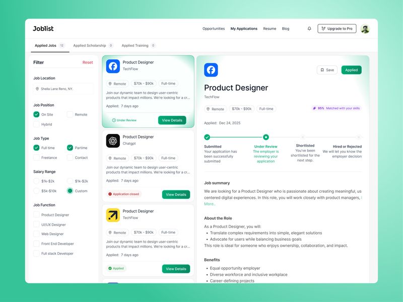 Job Application Dashboard UI Design