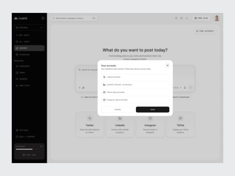 LeadAI — AI Lead Generation SaaS Dashboard Pop up