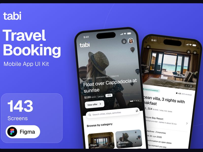 tabi — Travel Booking App UI Kit - Mobile design asset by UI8
