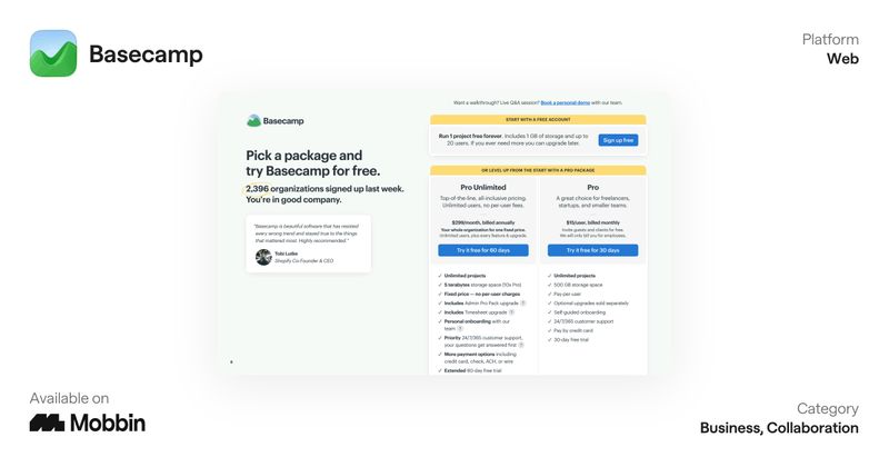 Pricing | Basecamp - Project management software