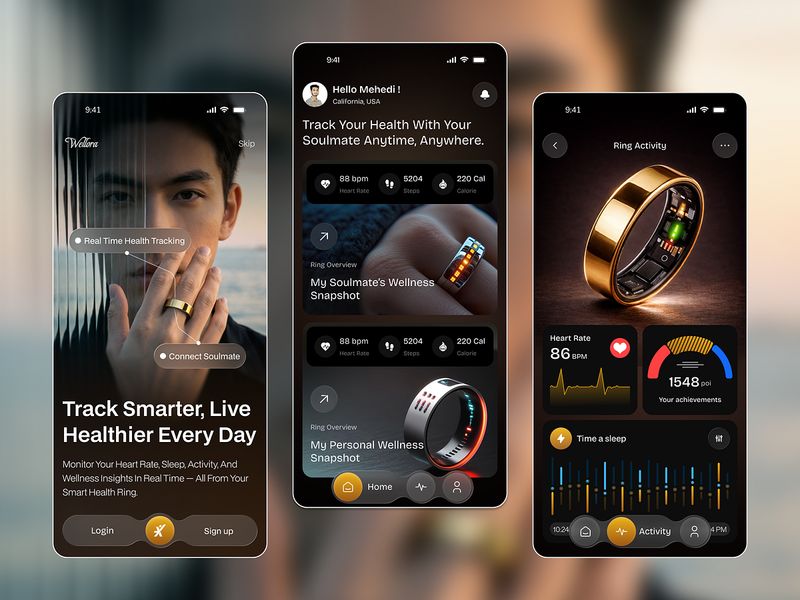Wellora Smart Health Ring Mobile App UI/UX | Health Tracking